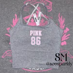 VS PINK Limited Edition Heather Gray All-Day Cotton Square Neck Tank Top - SM